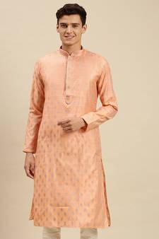 Sanwara Men Light Pink Jacquard Woven Design Kurta