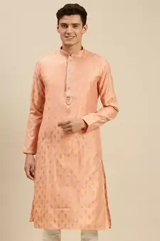 Sanwara Men Light Pink Jacquard Woven Design Kurta