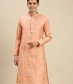 Sanwara Men Light Pink Jacquard Woven Design Kurta