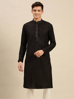 Sanwara Men Black Cotton Chikankari Embroidery Kurta 1