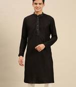 Sanwara Men Black Cotton Chikankari Embroidery Kurta