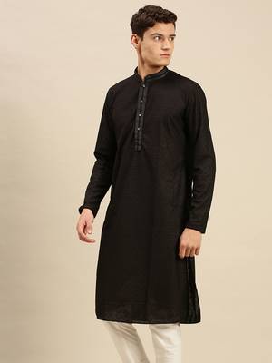 Sanwara Men Black Cotton Chikankari Embroidery Kurta 2