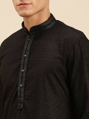 Sanwara Men Black Cotton Chikankari Embroidery Kurta 5