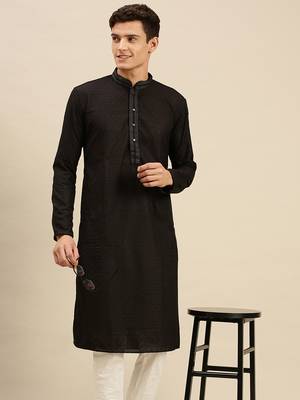 Sanwara Men Black Cotton Chikankari Embroidery Kurta 6