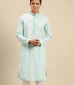 Sanwara Men Sea Green Cotton Chikankari Embroidery Kurta