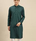 Sanwara Men Fourleaf Green Cotton Chikankari Embroidery Kurta