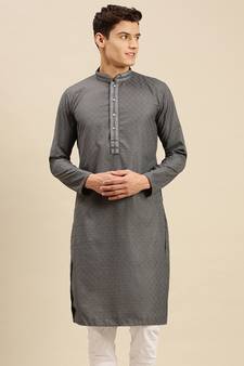 Sanwara Men Grey Cotton Chikankari Embroidery Kurta