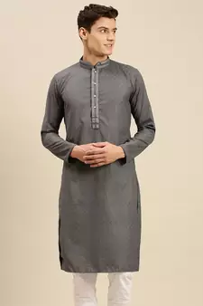 Sanwara Men Grey Cotton Chikankari Embroidery Kurta