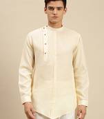 Sanwara Men Solid Beige Cotton Short Kurta