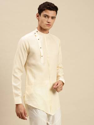 Sanwara Men Solid Beige Cotton Short Kurta 2