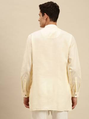 Sanwara Men Solid Beige Cotton Short Kurta 4