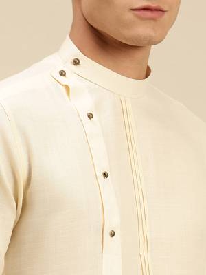 Sanwara Men Solid Beige Cotton Short Kurta 5