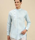 Sanwara Men Solid Sky Blue Cotton Short Kurta