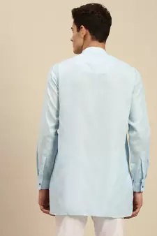 Sanwara Men Solid Sky Blue Cotton Short Kurta