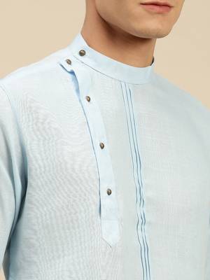 Sanwara Men Solid Sky Blue Cotton Short Kurta 5