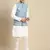 Sanwara Men's Printed Solid Jacquard Light Blue Jacket And Kurta