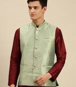 Sanwara Men's Kiwi Printed Art Silk Ethnic Bandi Jacket