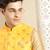 Sanwara Men's Yellow Printed Art Silk Ethnic Bandi Jacket