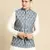 Sanwara Men's Denim Color Printed Art Silk Ethnic Bandi Jacket