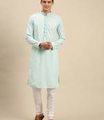 Sanwara Men Sea Green Cotton Chikankari Embroidery Kurta Pyjama
