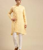Sanwara Men's Peach Solid Cotton Ethnic Kurta Set