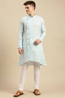 Sanwara Men's Sky Solid Cotton Ethnic Kurta Set