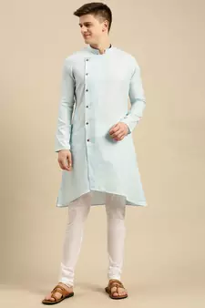 Sanwara Men's Sky Solid Cotton Ethnic Kurta Set
