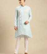 Sanwara Men's Sky Solid Cotton Ethnic Kurta Set