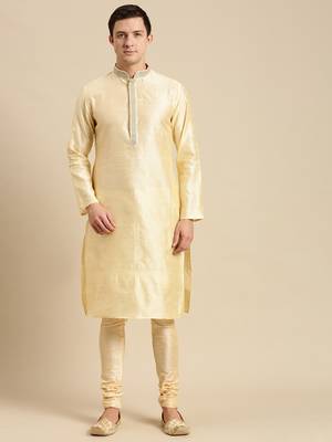 Sanwara Men's Beige Woven Jacquard Ethnic Kurta Set 1