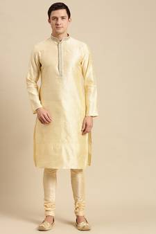 Sanwara Men's Beige Woven Jacquard Ethnic Kurta Set