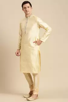 Sanwara Men's Beige Woven Jacquard Ethnic Kurta Set