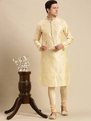 Sanwara Men's Beige Woven Jacquard Ethnic Kurta Set 3