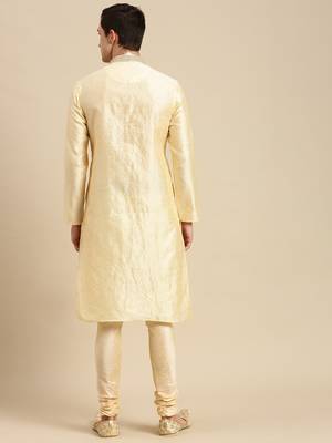 Sanwara Men's Beige Woven Jacquard Ethnic Kurta Set 4
