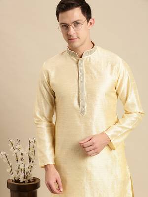 Sanwara Men's Beige Woven Jacquard Ethnic Kurta Set 6