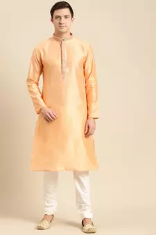 Sanwara Men's Peach Woven Jacquard Ethnic Kurta Set