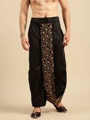 Sanwara Men's Traditional Black Coloured Embroidered Art Silk Dhoti 1