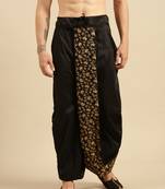 Sanwara Men's Traditional Black Coloured Embroidered Art Silk Dhoti