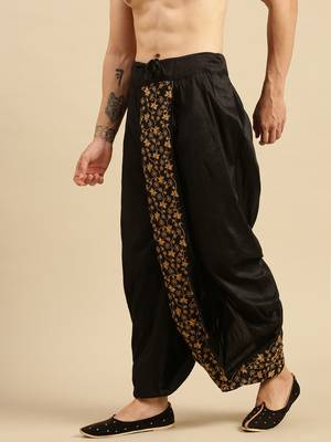 Sanwara Men's Traditional Black Coloured Embroidered Art Silk Dhoti 2