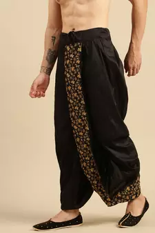 Sanwara Men's Traditional Black Coloured Embroidered Art Silk Dhoti