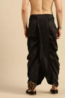 Sanwara Men's Traditional Black Coloured Embroidered Art Silk Dhoti
