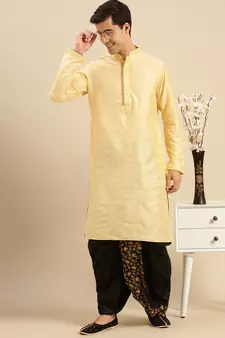 Sanwara Men's Traditional Black Coloured Embroidered Art Silk Dhoti