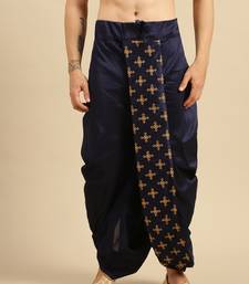 men's traditional blue coloured embroidered art silk dhoti