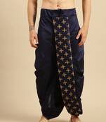 men's traditional blue coloured embroidered art silk dhoti