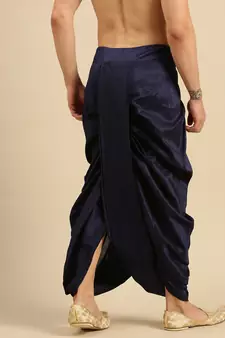 men's traditional blue coloured embroidered art silk dhoti