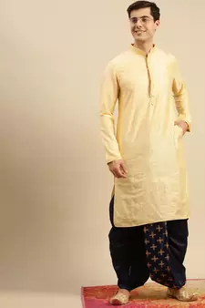 men's traditional blue coloured embroidered art silk dhoti