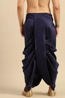 Sanwara Men's Traditional Blue Coloured Embroidered Art Silk Dhoti