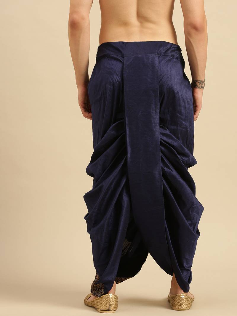 Sanwara Men's Traditional Blue Coloured Embroidered Art Silk Dhoti