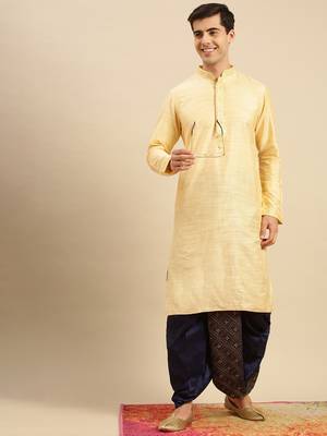 Sanwara Men's Traditional Blue Coloured Embroidered Art Silk Dhoti 4