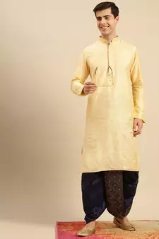 Sanwara Men's Traditional Blue Coloured Embroidered Art Silk Dhoti