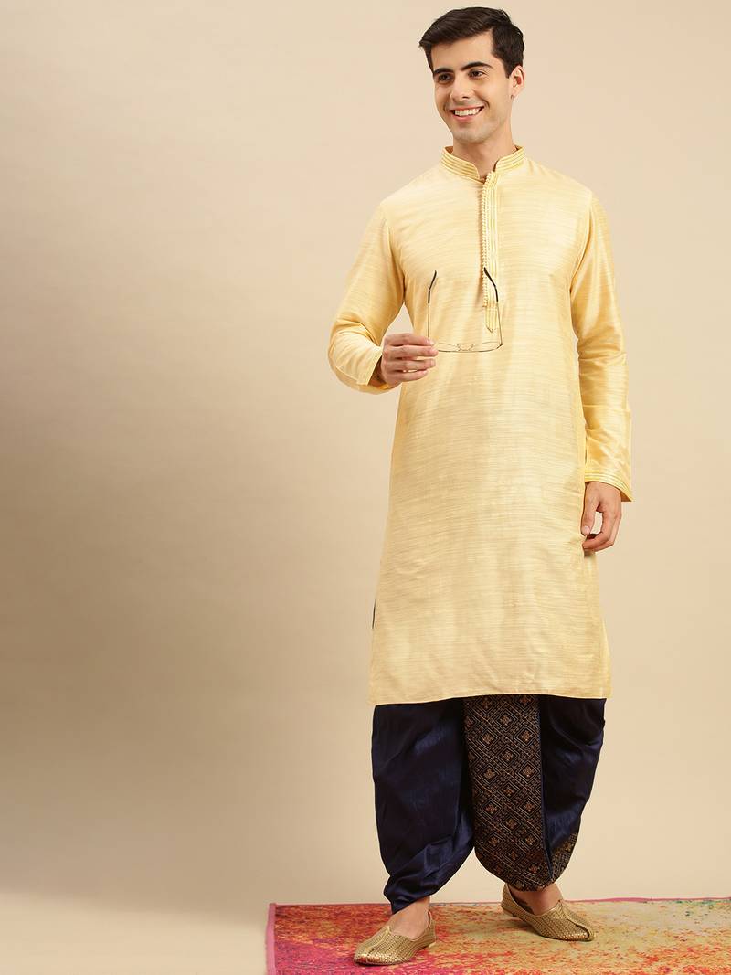 Sanwara Men's Traditional Blue Coloured Embroidered Art Silk Dhoti